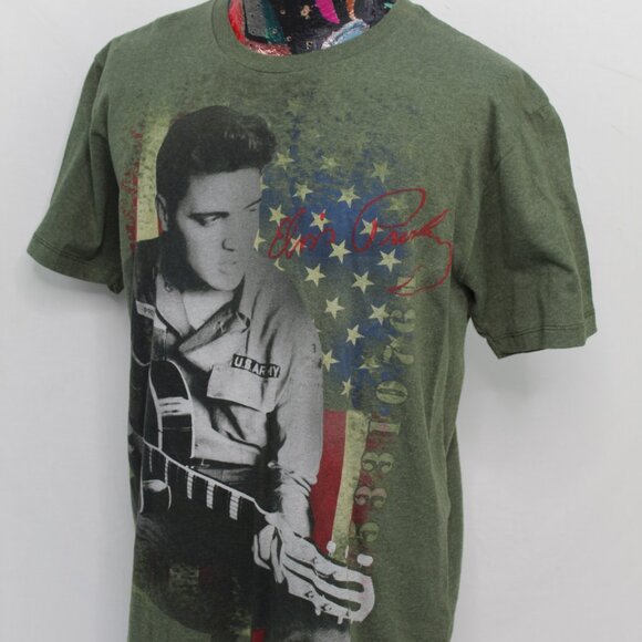 Elvis Presley Guitar Flag Army Tshirt Green Size Large - Picture 3 of 10